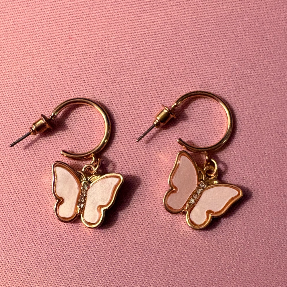 Butterfly Hoop Earrings in Pink and Gold